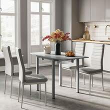 Dining Table And Chairs Set Of 4, Drop Leaf Folding Grey Kitchen Table With Grey PU Leather High Back Chair For Dining Room, Kitchen - Gray Table + 4 Gray Chairs - View 13