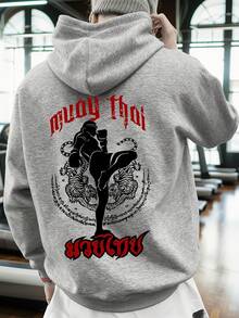 Nueva sudadera de moda para hombres y mujeres, estampado moderno, sudadera con capucha negra para hombre con cordón ajustable, sudadera para uso diario, estampado de la cultura hardcore del Muay Thai. - Gris - Ver 15