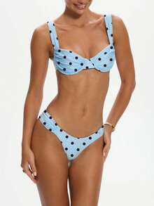 Women's 2 Piece Bikini Set Solid Color Sleeveless Bra and Low Waist Briefs Fashion Bathing Suit - Celeste - Ver 2
