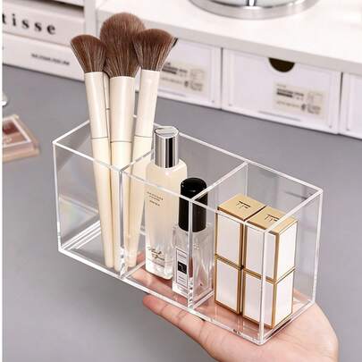 Hộp đựng bút 3 ngăn bằng acrylic trong suốt, hộp đựng đồ dùng văn phòng 3 ô, thích hợp cho trường học, nhà ở, văn phòng, có thể đựng văn phòng phẩm và đồ dùng văn phòng, lý tưởng cho học sinh và người đi làm.