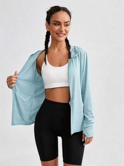 UPF50+ Ultra-Thin Women's Long Sleeve Sunscreen Jacket, Single Layer Breathable Outdoor Sports Windbreaker