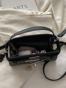 2026新款鳄鱼纹压花纯色金属扣水桶包，多功能可调节肩带斜挎包，方形配件钱包，适合日常、休闲、通勤、购物、送礼。 - 黑色 - 查看 10