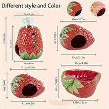 Cute Ceramic Hamster House, Small Animal Cooling Hideout For Hamster, Gerbil, Guinea Pig, Dwarf Hamster, Cute Fruit/Vegetable Design Pet Cage Accessory Hamster House Ceramic Hamster Hideout Small Animal Cooling House - quả dâu - Xem 3