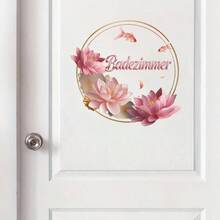 BRUP 1pc Boho Floral Watercolor Wall Sticker, Removable Vinyl Decal With "BADEZIMMER" Text For Bathroom Door, Elegant Vintage Home Decor, Perfect Housewarming Gift - 1PC - View 6