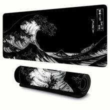 1x 日式「大浪」設計特大號電競桌墊 橡膠底盤 超滑表面 精準追蹤 適用於 PC、筆記型電腦與滑鼠墊 - 黑色 - 查看 2
