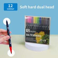 2-In-1 Washable Dual-Tip Marker Pens, Soft Tip Calligraphy Pens In Black Barrel PVC Box, Suitable For Back To School, Graduation Season And New School Year - Sets - View 15