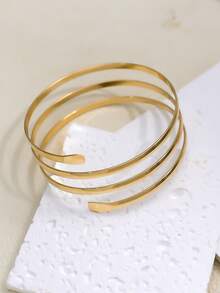1pc Metal Bar Arm Cuff Bracelet, Simple & Fashionable Design, Suitable For Women To Wear To Parties And Gatherings, Gift - Gold - View 3