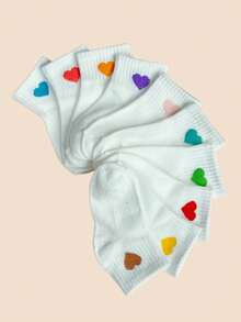 5/10/15 pares de calcetines de niña con patrón de corazón de color caramelo, calcetines lindos para niños para la escuela, deportes, todas las estaciones, adecuados para niñas, calcetines blancos para niños y niñas - calcetines transpirables hasta el tobillo, calcetines básicos diarios para niños, accesorios de ropa para niñas, calcetines para zapatos de niñas, calcetines cortos, suministros para bebés, calcetines para niñas bebés - Multicolor - Ver 28