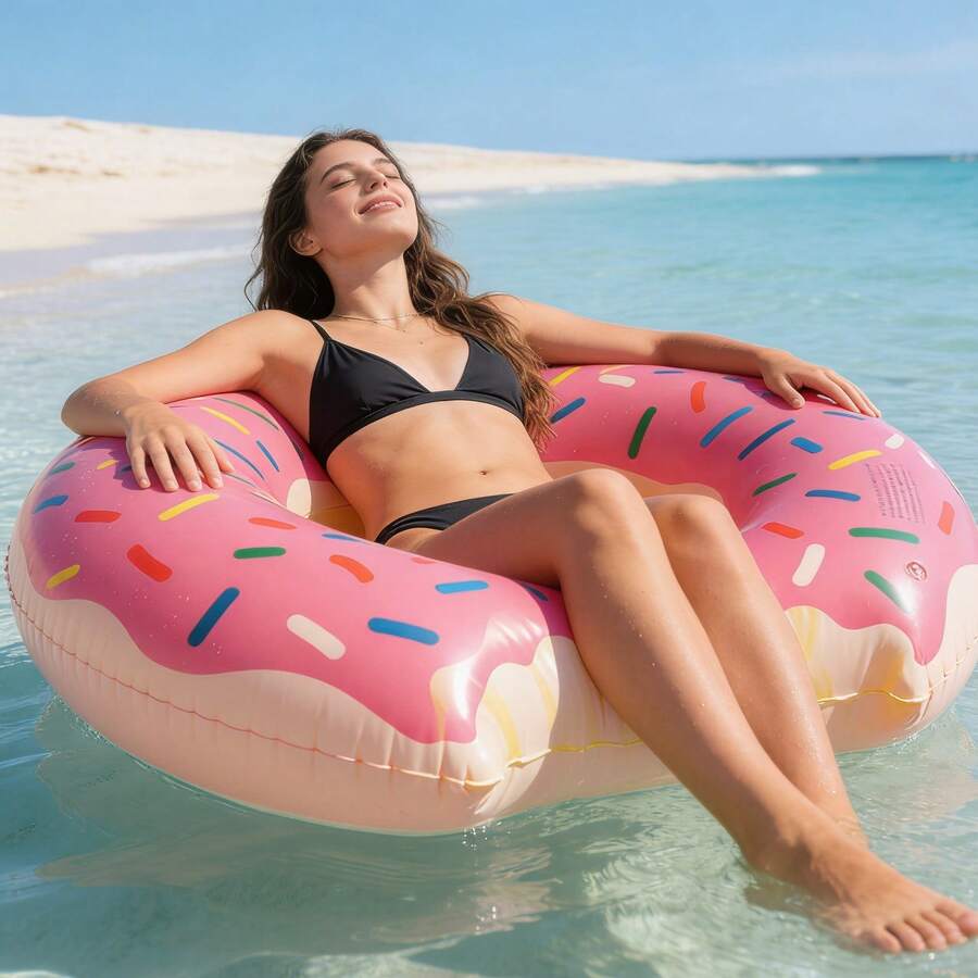 1pc Inflatable Swim Ring (PVC Material) Donut Design. This Is A Unisex Underarm Float With Multiple Style Options, Including Green, Pink, Donut Shape And Watermelon Shape. It Is An Ideal Choice For Summer Water Sports, Pool Parties, Beach Gatherings And Leisure Swimming In The Pool Or By The Sea. It Is Also A Must-Have Item For Your Summer Vacation. - Conventional - View 1