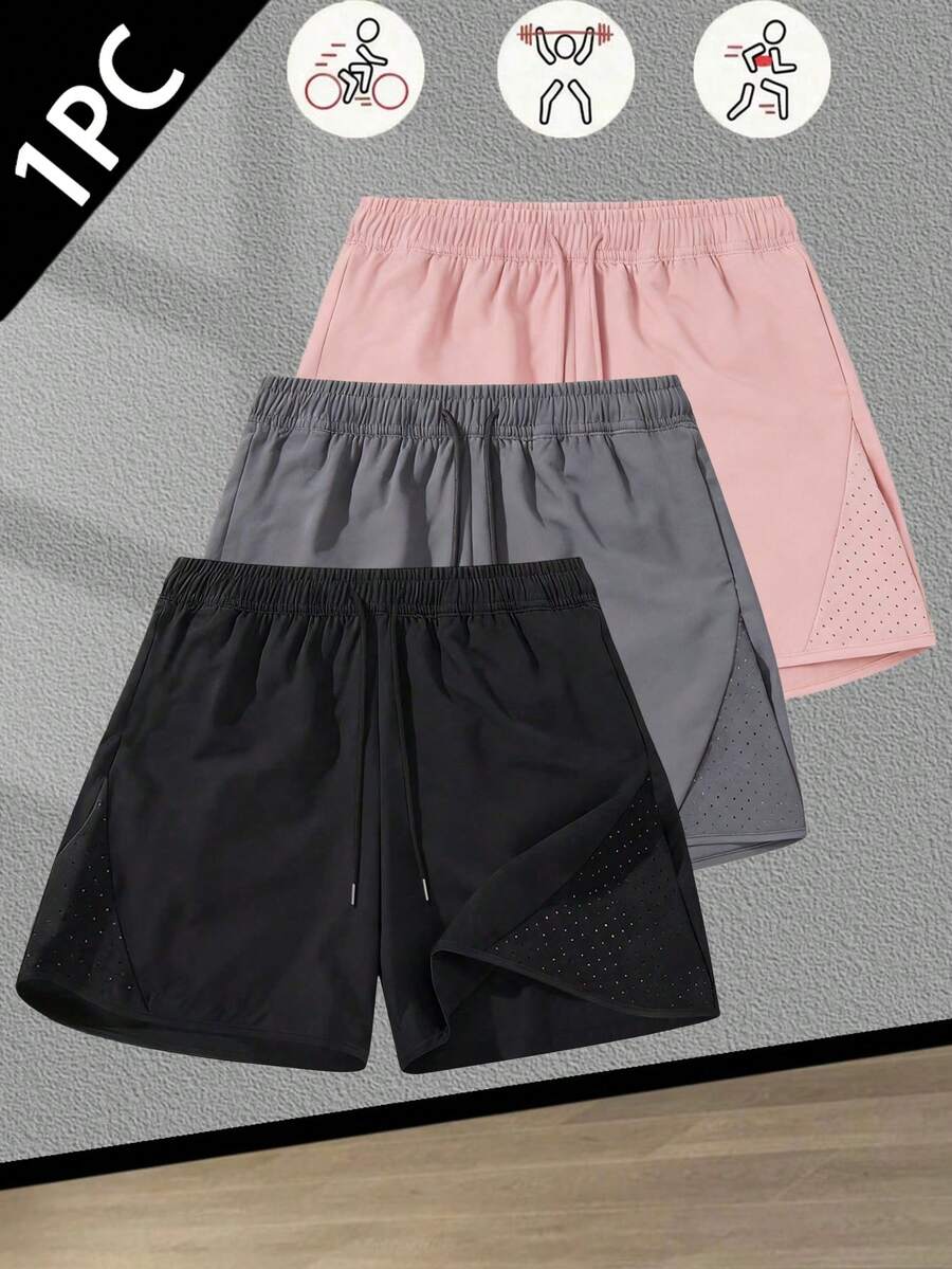 1 chiếc quần short nữ mùa hè kiểu dáng thường ngày, có dây rút ở eo, thiết kế lỗ thoáng khí độc đáo ở túi bên hông, phù hợp cho các hoạt động hàng ngày, phiêu lưu, du lịch và các buổi tụ tập thể thao. - màu đen - Xem 1