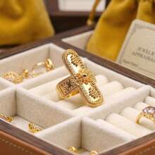1PC 22K Gold Plated Rings With Copper, Dubai Golden Ring Gold Color Engagement Adjustable Size Finger Ring African Nigerian Design,Women's Jewelry For Gifts - Gold-a - View 3