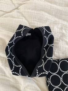 1 pieza Bolsa de maquillaje con patrón geométrico en blanco y negro, bolsa de cosméticos portátil con cremallera, bolsa de almacenamiento multifuncional para viajes & uso diario - Bolsa de maquillaje - Ver 11