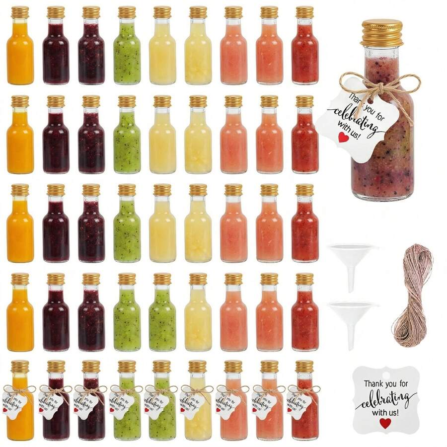 Bộ 24 chai rượu mini có nắp, 4 chai/chai nhỏ, kèm 2 phễu, quà tặng kỷ niệm ngày cưới có nhãn cảm ơn, có thể tái sử dụng với nhiều dung tích khác nhau, thích hợp làm quà lưu niệm cho tiệc công viên nước/bể bơi, trang trí tiệc sinh nhật, quà lưu niệm du lịch/tuần trăng mật cho các cặp đôi, tiệc nướng ngoài trời và quà tặng ngày lễ phiên bản giới hạn. - Trong suốt - Xem 1