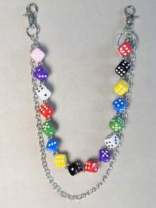 1pc Transparent Mixed Color Dice Punk Style Chain Waist Chain, Hiphop Ins Minimalist Waist Chain, Suitable For Decorating Keys, Wallets, Bag Buckles, Random Color Sequence Delivery For Outdoor Activities, Vacation, Travel, Outfit Accessories, And Gifting - Multicolor - View 3
