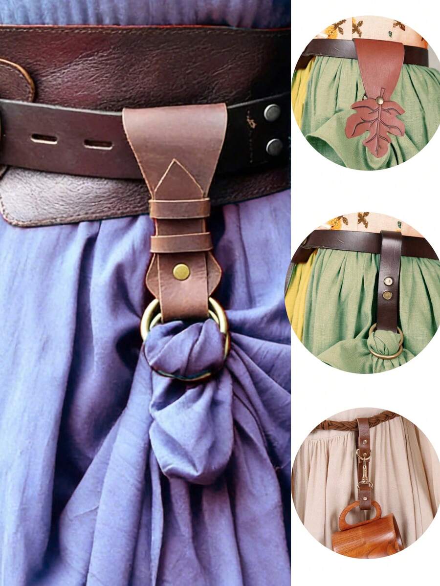 Kẹp váy/khóa da PU kiểu Trung cổ cổ điển unisex, có thể dùng để treo túi xách và cốc. Dành cho nam và nữ, giá đỡ váy thời Phục hưng có thể điều chỉnh kiểu retro với chi tiết lá và vòng, dụng cụ nâng váy kiểu Gothic Viking cho LARP, Cosplay, lễ hội Phục hưng và trang phục lịch sử, phụ kiện trang phục Halloween, phụ kiện hiệp sĩ cosplay ngoài trời. - màu nâu - Xem 1