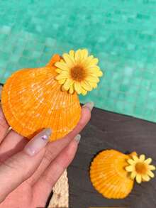 1/4 Peças Grampos de Cabelo com Conchas Marítimas e Margaridas em Estilo Boêmio Fashionista, Fresco e Doce para o Verão na Praia, Acessórios Versáteis e Energéticos, Adequados para Viagens e Uso Externo (Conchas Naturais Podem Ter Pequenas Imperfeições), Festival, Festa - Multicolorido - Visão 2