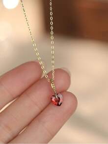 BALMORA 1 chiếc dây chuyền mặt dây chuyền hình trái tim màu đỏ lấp lánh, đính đá Cubic Zirconia, bằng bạc Sterling 925, thích hợp để đeo hàng ngày, làm quà tặng tình bạn, quà tặng đôi, quà tặng dự tiệc. - Vàng - Xem 3