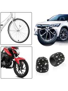 4 pièces Capuchons de valve de pneu ornés de diamants, couvercle de valve de pneu de voiture universel avec décoration de cristal et de strass - A - Voir 8