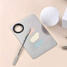2 piezas Juego de paletas de maquillaje, paleta de maquillaje portátil para artistas, lápiz labial y herramientas de belleza, extractor de puntos negros, limpiador de poros, cuchara de acero inoxidable para base líquida, raspador facial, esencial para maquilladores profesionales, herramientas amigables para viajar, cuchara de alta calidad para una aplicación suave, para profesionales del maquillaje - Plateado - Ver 3