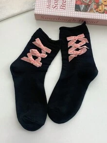 1/4 双甜美百搭洛丽塔单层荷叶边蝴蝶结袜口中筒袜，春夏款 - 彩色 - 查看 10