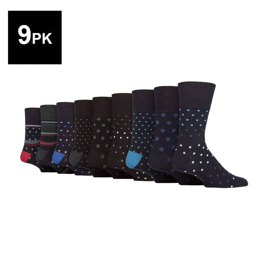 Gentle Grip Gentle Grip - 9 Pack Mens Bamboo Non-Elastic Cotton Patterned Socks | Loose Top Socks For Circulation Support - Style 5 - View 1