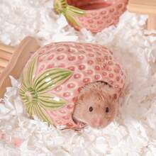 Cute Ceramic Hamster House, Small Animal Cooling Hideout For Hamster, Gerbil, Guinea Pig, Dwarf Hamster, Cute Fruit/Vegetable Design Pet Cage Accessory Hamster House Ceramic Hamster Hideout Small Animal Cooling House - quả dâu - Xem 1