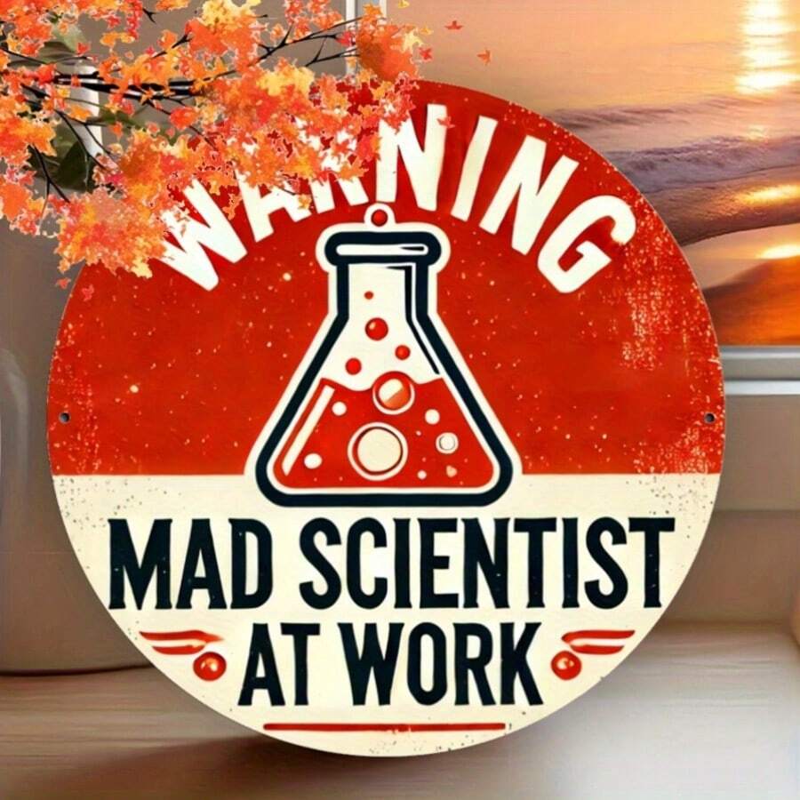 瘋狂科學家居家牆面裝飾,實驗室標誌鐵金屬裝飾瘋狂科學家道具化學教室裝飾科學牌匾,有趣警告實驗室金屬標誌,預鑽孔,款式如尺寸圖所示 - 多色 - 查看 1