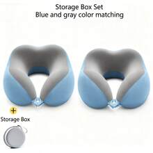 Memory Foam Travel Pillow, Upgraded Airplane Travel Neck Pillow 100% Pure Memory Foam Travel Pillow, Ideal For Airplane Flights, Car Trips, Train Journeys, And Office Naps. Available In Multiple Colors. - 藍灰 - 查看 4