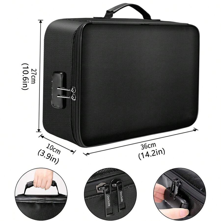 Large Capacity File Organizer,36x27x10cm ,Fireproof Waterproof Document Organizer & Laptop Case, Large Briefcase Style Box With Lock,Multi-Layer File Organizer With 16 Card Slots & Mesh Pockets, Multi-Pocket Money Storage Bag For Passport, Certificates & Valuables, Home Office Travel Money Pouch,Black - 黑色 - 查看 1