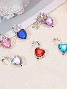 Sparkling Heart-Shaped Padlock With Embedded Shiny Diamonds. Each Padlock Comes With 2 Keys. This Small, Exquisite And Durable Metal Heart-Shaped Key Padlock Is Perfect For Suitcases, Diaries, Briefcases, Jewelry Boxes, Backpacks, Etc. It Is A Perfect Gift For Best Friends, Family Or Mother's Day. - Multicolor - View 8