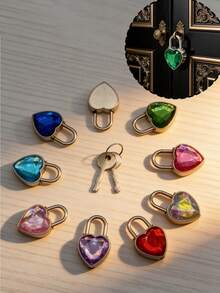 Sparkling Heart-Shaped Padlock With Embedded Shiny Diamonds. Each Padlock Comes With 2 Keys. This Small, Exquisite And Durable Metal Heart-Shaped Key Padlock Is Perfect For Suitcases, Diaries, Briefcases, Jewelry Boxes, Backpacks, Etc. It Is A Perfect Gift For Best Friends, Family Or Mother's Day. - Multicolor - View 3