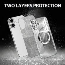 Hadaasi 1pc Silver Electroplated Magnetic Gradient Rhinestone Paper Brushed Space Case With Built-In Lens Protector Film, 2-In-1 Ultra-Thin Phone Case Compatible With Apple 17E/17Pro/17ProMax/Air/17/16Pro/16ProMax/16Plus/16/15Pro/15ProMax/15Plus/15/14Pro/14ProMax/14Plus/14/13Pro/13ProMax/13/12Pro/12ProMax/12/11ProMax/11/11Pro - Silver - View 4