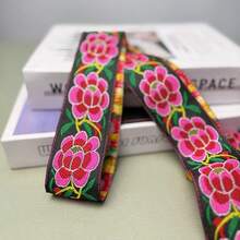 Ren Jacquard họa tiết hoa mẫu đơn, băng dệt kiểu cổ điển, phụ kiện quần áo thêu Hanfu & Miao. - màu đỏ - Xem 8