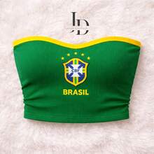 Strapless Brazil Top With CBF Print, World Cup Style, Beach Vacation - 綠色 - 查看 5