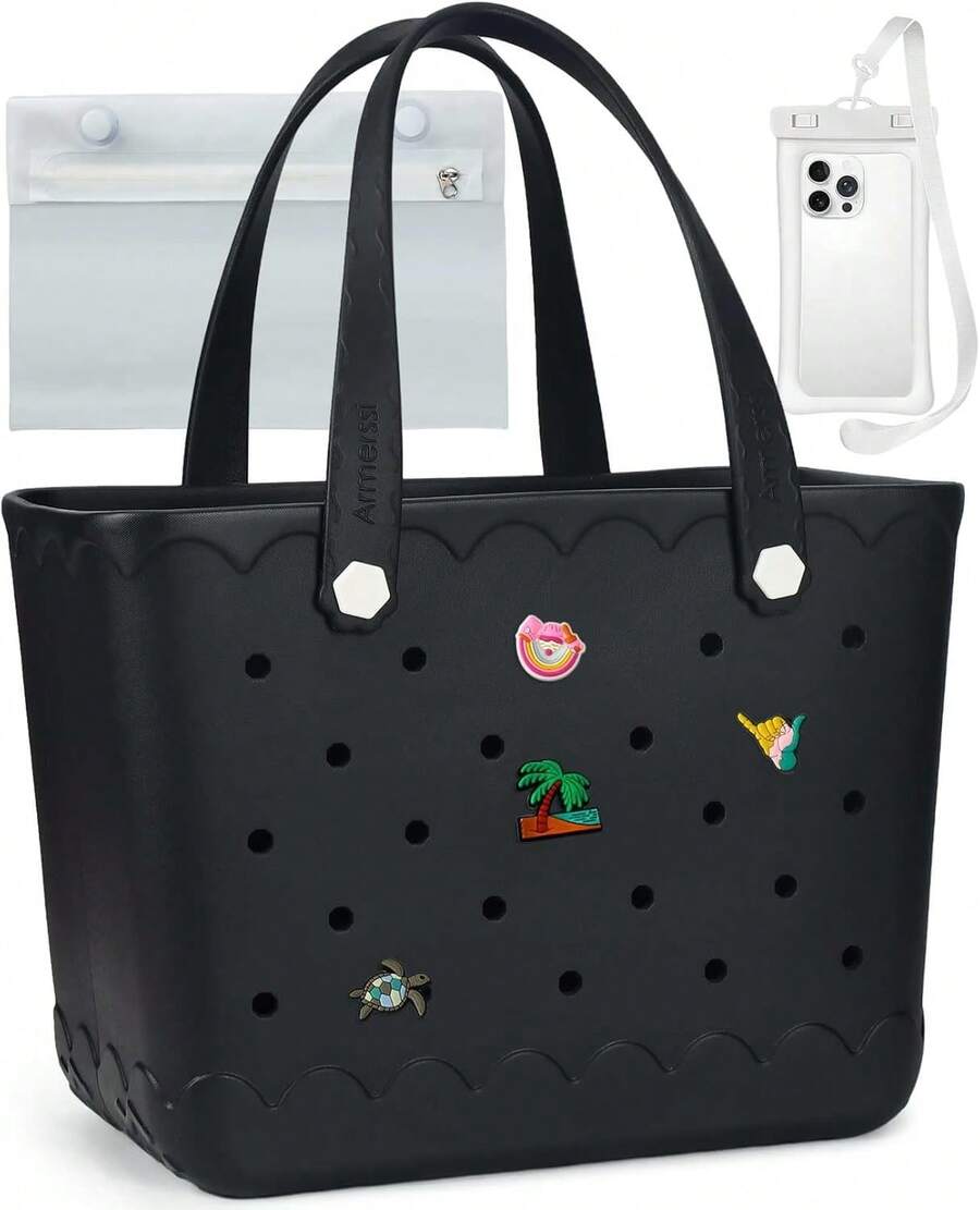 Rubber Beach Bag Waterproof Durable Large Tote Bag Beach Sports Pool Swim Travel EVA Tote |   Waterproof - 黑色 - 查看 1