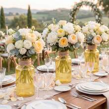 Vintage Glass Flower Vase, Farmhouse Glass Centerpiece Vases Mason Jars For Weddings, Parties & Home Decor Bulk (12, Transparent)  Bud Vases For Flowers For Rustic Wedding KDW8 - 金子 - 查看 6