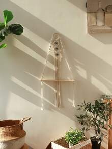 1 chiếc giá treo tường macrame trang trí hình mắt quỷ phong cách Bohemian, kệ nổi đan tay có tua rua, giá đựng đồ treo tường phong cách Boho cho phòng ngủ, phòng khách, phòng tắm, trang trí cây cảnh, trang trí nhà cửa phong cách Bohemian, quà tặng nghệ thuật treo tường chống mắt quỷ. - Nhiều màu-A - Xem 5