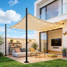2 Pack 12ft Heavy Duty Shade Sail Poles(Not Including Shade Sail And String Lights)  With Spiral Anchor & D-Clamps, Outdoor Sun Shade Support Poles For String Lights, Patio, Backyard, Garden, Lawn, Terrace, Camping And Outdoor Decoration - Đen - Xem 1