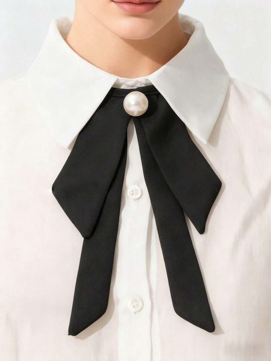 1件简约纯色领结领带,适用于长袖衬衫、校服、连衣裙、水手服、日常穿着、节日礼物,适合返校季、情人节及其他节日、旅行、庆典等场合。 - 黑色 - 查看 1
