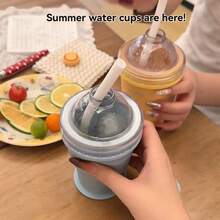 Portable Foldable Ice Ball Maker, Silicone Tray With Straw, Convenient Summer Travel Tumbler - Multicolor - View 3