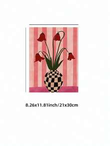 1pc Frameless Tulip In Checkered Vase Berry Pink Maximalist Modern Floral Art Canvas Poster Print For Living Room, Bedroom, Dorm Room Decor - Tulip - View 15