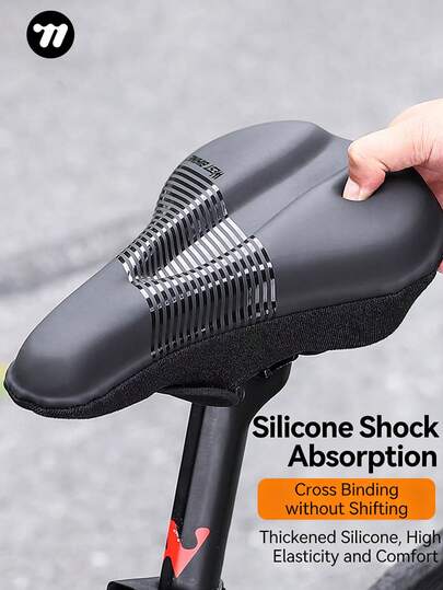 High Elastic Silicone Bicycle Seat Cover, Mountain Bike & Road Bike Shock-Absorbing Breathable Saddle Cover, Cycling Gear, Thick Foam Soft Seat Cushion Cover, Waterproof, Specially Designed For Crotch, Long-Ride Crotch Comfort, Mountain Bike & Road Bike Shock-Absorbing Breathable Saddle Cover, Cycling Gear