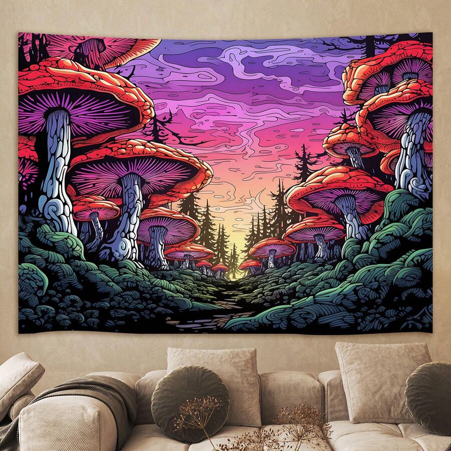 Forest Tapestry, Flower Wall Tapestry, Surreal Wall Hanging Artistic Tapestry, Home Decor For Bedroom Room - 1PC - View 1