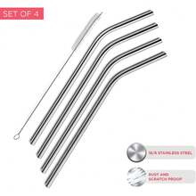 Stainless Steel Drinking Straws Set Of 4, Curved Reusable Metal Straws 20oz Tumblers, With Cleaning Brush - 1 - View 4