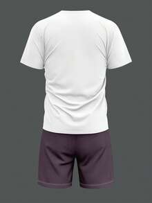 Men's Palm Tree Print Short Sleeve Shorts Set - Multicolor - View 4