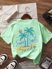 1pc Tween Girl Printed Short Sleeve T-Shirt, Student Youth Clothing, Summer Gift For Kids - Mint Green - View 4