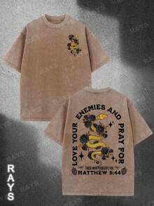 Summer Outfits For WomenMen's 230g Washed Cotton T-Shirt - Streetwear Graphic Tee With "Enemies & Pray" Back Print & Matthew 5:44 Scripture, 100% Cotton Drop Shoulder Short Sleeve, Light Grey Summer Casual Shirt For Travel & SportsLoose And Comfortablesummer Clothes - Tím - Xem 11