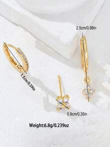 Bộ 3 bông tai hình bướm mạ vàng đính đá CZ, kiểu dáng thanh mảnh với khuyên tai tròn và khuyên tai đinh tán dành cho nữ, bộ bông tai kiểu Y2K có thể xếp chồng lên nhau, thích hợp cho trang phục hàng ngày, công sở, tiệc tùng, sinh nhật. - Bộ khuyên tai hình cỏ bốn lá đính đá zircon. - Xem 3