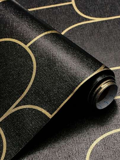 1 Rulo Kendinden Yapışkanlı Duvar Kağıdı, Modern Siyah ve Altın Geometrik Desenli, Soy ve Yapıştır, Su Geçirmez, Çıkarılabilir, Oturma Odası, Mutfak, Yatak Odası, Yurt, Mobilya Yenileme, Sonbahar Estetiği Duvar Kağıdı