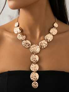 1 pieza Collar con colgante en forma de Y con borlas elegantes, con múltiples cuentas de metal con textura en diseño en cascada, superficie con textura natural, bordes redondeados suaves, adecuado para mujeres que buscan un estilo sofisticado y único para galas nocturnas, bodas o uso diario - Dorado - Ver 2